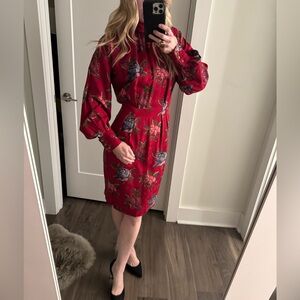 Ungaro Ter Red Floral silk/wool jacquard Dress perfect condition 4/6